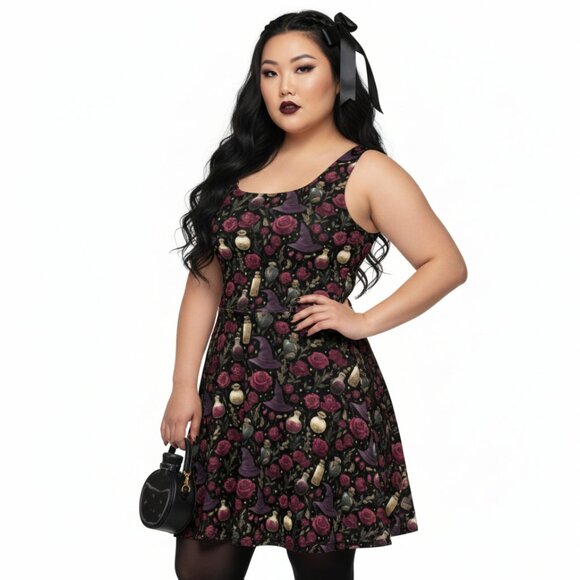 ThePinupShopBoutique.com Dresses & Skirts - Gothic Witchy Whimsigoth Rose Fit & Flare Dress
